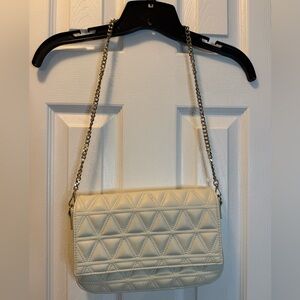 Express White Quilted Clutch Purse with Gold Chain
